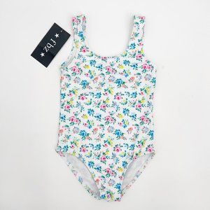 Flowers By Zoe Girls Size 4 White Floral One Piece Swimsuit